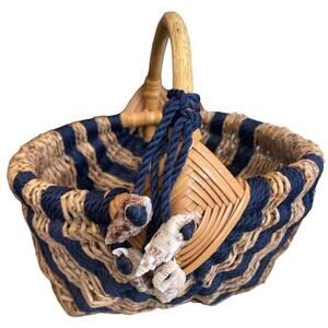 Coco Twigs/ Navy Rope Unique Basket With Shells 10” Diameter